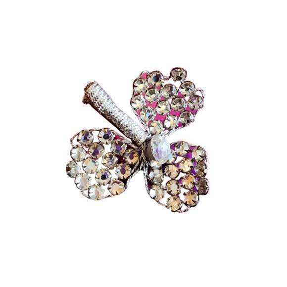 Vintage Rhinestone Hand Done Clover Brooch (A1594) - Picture 2 of 4